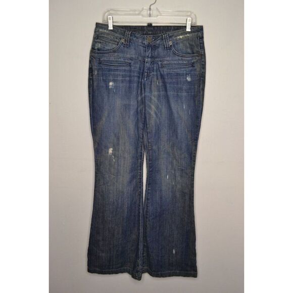 Pratts Women's 30 Dark Wash Distressed Stretch Flare Jeans - Picture 1 of 15